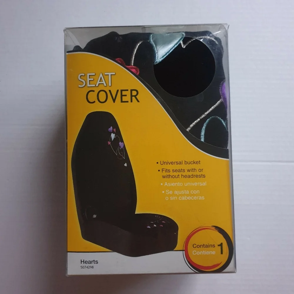 Solid Black or Fuzzy Heart Design Automobile Cushioned Single Bucket Seat Cover